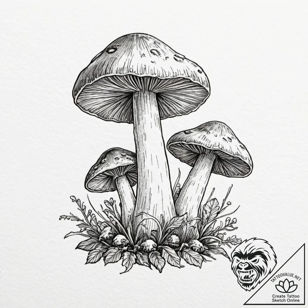 Mushrooms - tattoo sketch (№1753458324_0, 25.07.2025 15:45) — tattoovalue.net