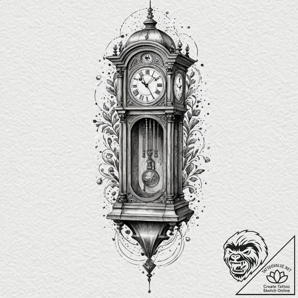 Grandfather clock, tall and steadfast, tattoo... - tattoo sketch (№1753458518_0, 25.07.2025 15:48) — tattoovalue.net