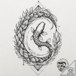 Koi serpent in frozen river, tattoo sketch de… – tattoo sketch (№1753458716_0, 25.07.2025 15:51) — tattoovalue.net