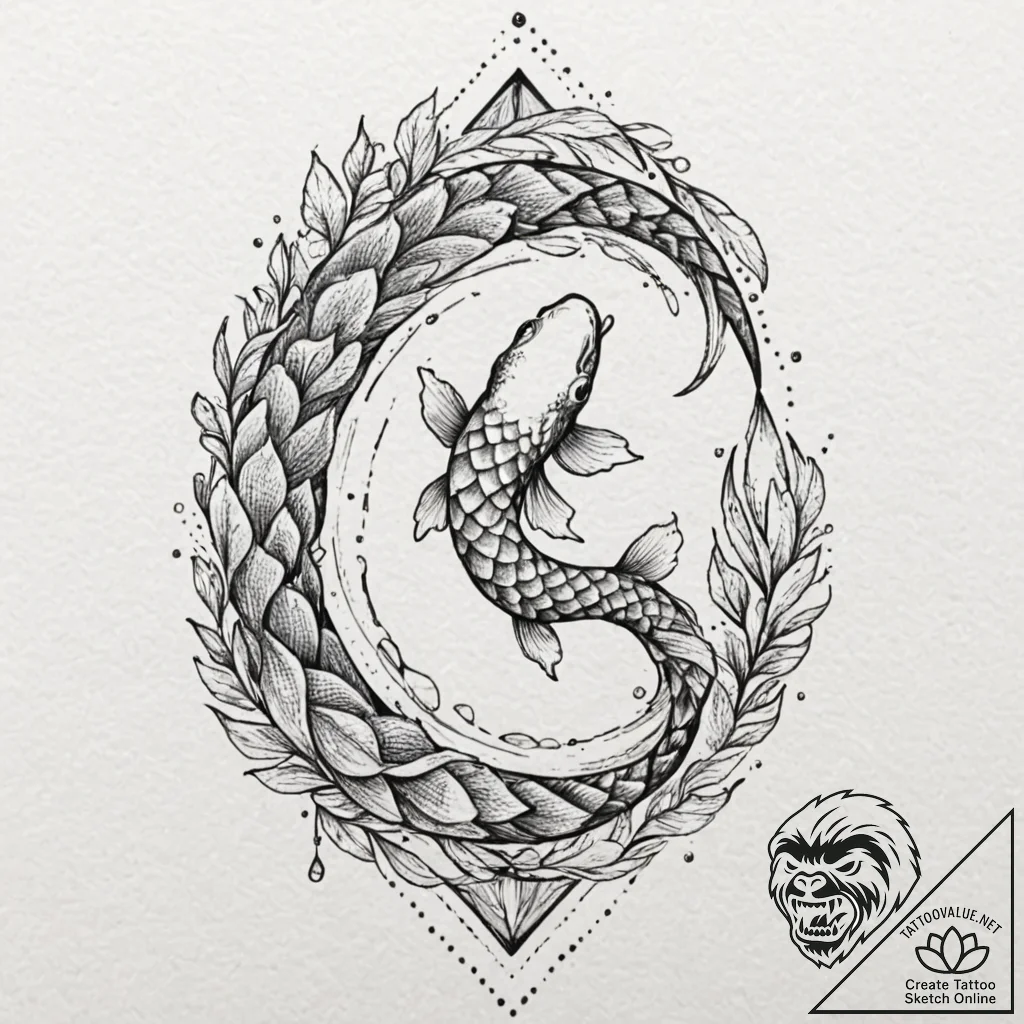 Koi serpent in frozen river, tattoo sketch de... - tattoo sketch (№1753458716_0, 25.07.2025 15:51) — tattoovalue.net