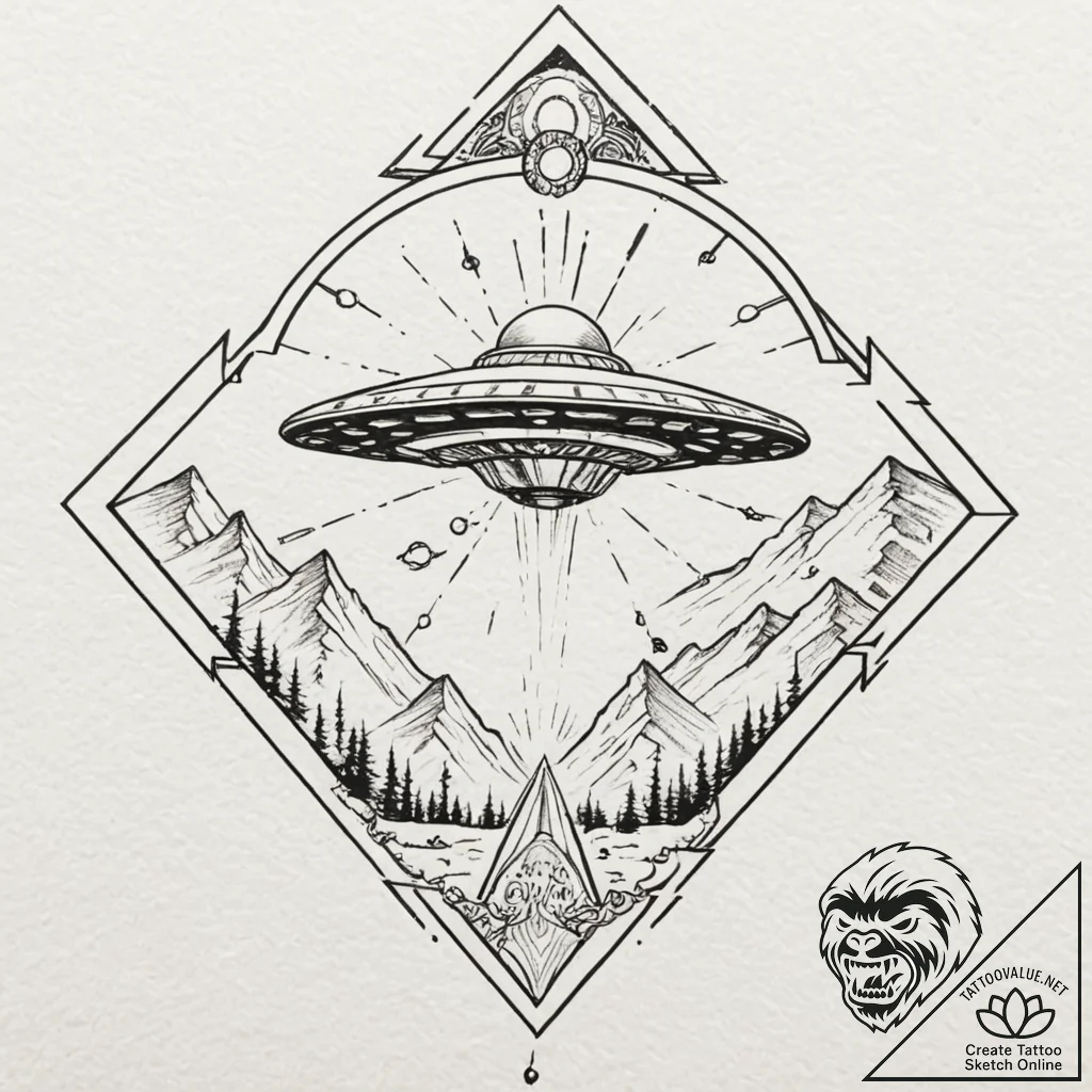 Ufo beaming up a cat, tattoo sketch design, o... - tattoo sketch (№1753459540_0, 25.07.2025 16:05) — tattoovalue.net