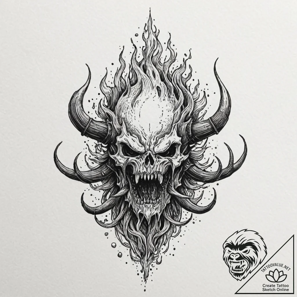 Molten helm devouring flame, ink illustration... - tattoo sketch (№1753460134_0, 25.07.2025 16:15) — tattoovalue.net
