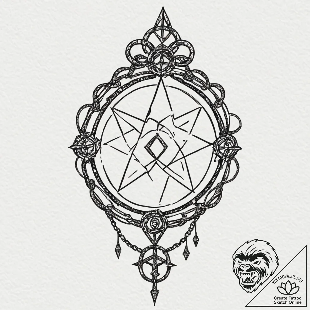 Ethereal chain holding sigil, tattoo drawing... - tattoo sketch (№1753460329_0, 25.07.2025 16:18) — tattoovalue.net