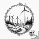 Wind turbine, broken and still, in a desolate… – tattoo sketch (№1753460523_0, 25.07.2025 16:22) — tattoovalue.net