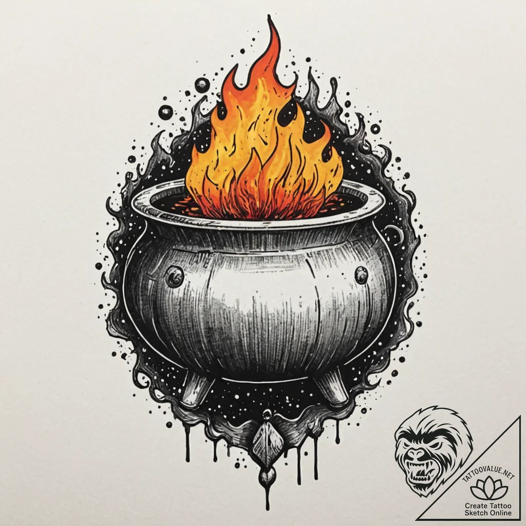 A witch's cauldron, tattoo flash sheet design... - tattoo sketch (№1753460720_0, 25.07.2025 16:25) — tattoovalue.net