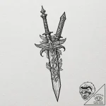 Dagger embedded in stone, tattoo line art, mi… – tattoo sketch (№1753461315_0, 25.07.2025 16:35) — tattoovalue.net