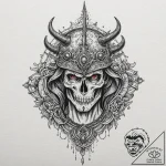 Noble helm beneath spectral storm, tattoo fla… – tattoo sketch (№1753461515_0, 25.07.2025 16:38) — tattoovalue.net