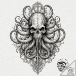 Kraken tendrils wrapping skeletal mast, tatto… – tattoo sketch (№1753462494_0, 25.07.2025 16:54) — tattoovalue.net