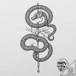 Serpent coil around skeletal key, tattoo line… – tattoo sketch (№1753463079_0, 25.07.2025 17:04) — tattoovalue.net