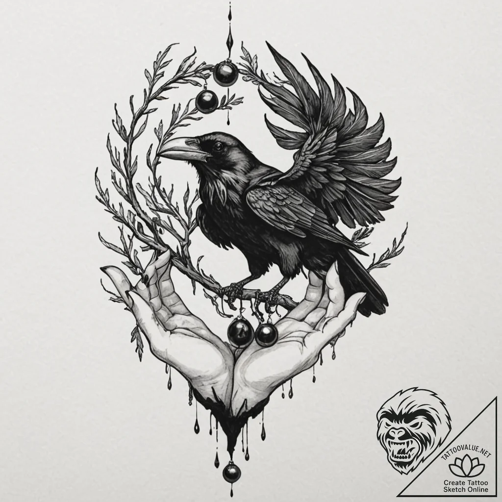 Claw of a raven holding a single, black pearl... - tattoo sketch (№1753464314_0, 25.07.2025 17:25) — tattoovalue.net