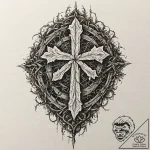 Oak rune glowing beneath moss, tattoo line ar… – tattoo sketch (№1753464524_0, 25.07.2025 17:28) — tattoovalue.net