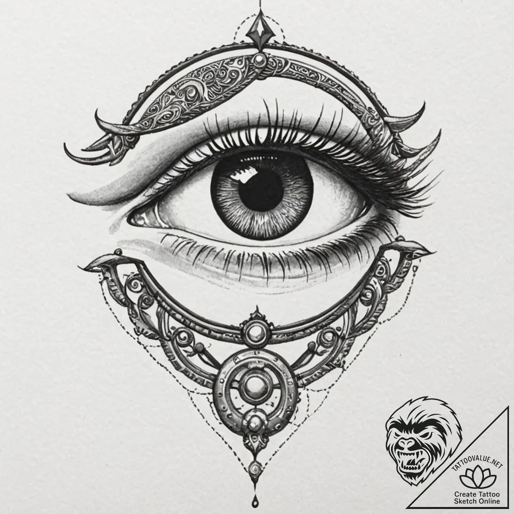 Eye of horus set within a mechanical iris, ar... - tattoo sketch (№1753464736_0, 25.07.2025 17:32) — tattoovalue.net