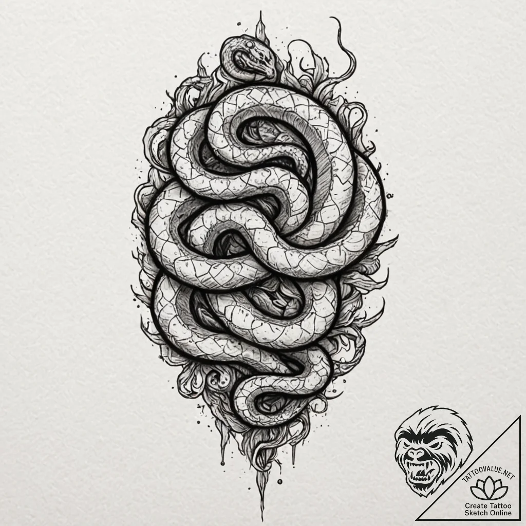 Ancient serpent slithering over crumbling wal... - tattoo sketch (№1753465359_0, 25.07.2025 17:42) — tattoovalue.net