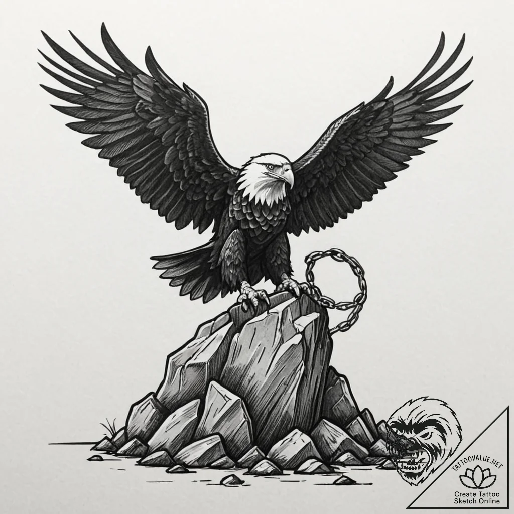 Prometheus chained to a rock, eagle approachi... - tattoo sketch (№1753465559_0, 25.07.2025 17:45) — tattoovalue.net