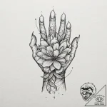 Bone gauntlet holding burning flower, artisti… – tattoo sketch (№1753467174_0, 25.07.2025 18:12) — tattoovalue.net