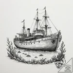 Sunken ship resting on bone reef, concept art… – tattoo sketch (№1753467370_0, 25.07.2025 18:16) — tattoovalue.net
