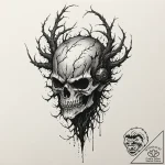 Ruined helm devoured by roots, artistic tatto… – tattoo sketch (№1753467964_0, 25.07.2025 18:26) — tattoovalue.net