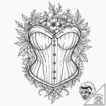 Corset laced with thorny, blooming vines, tat… – tattoo sketch (№1753468160_0, 25.07.2025 18:29) — tattoovalue.net