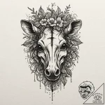 Zebra skull crowned with ivy, tattoo flash sh… – tattoo sketch (№1753468748_0, 25.07.2025 18:39) — tattoovalue.net
