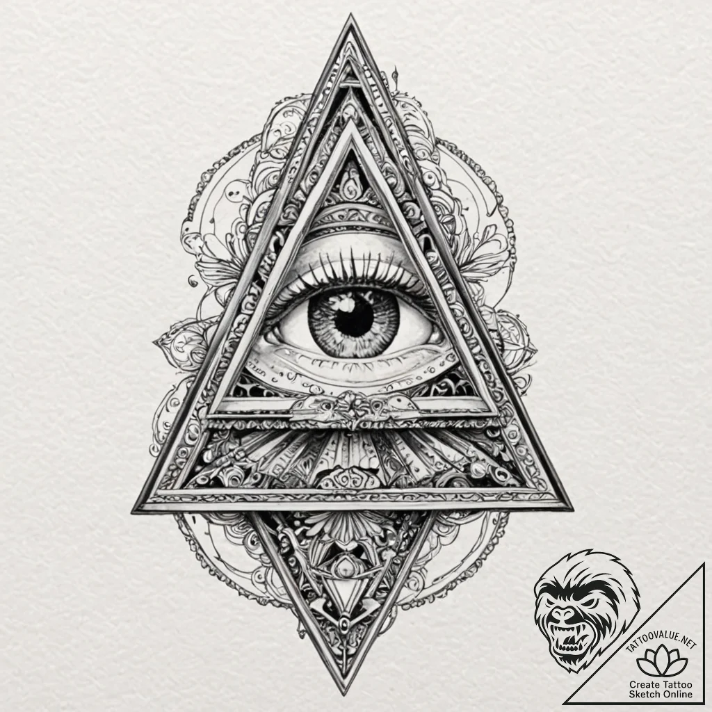 Pyramid eye watching from void, artistic tatt... - tattoo sketch (№1753468944_0, 25.07.2025 18:42) — tattoovalue.net
