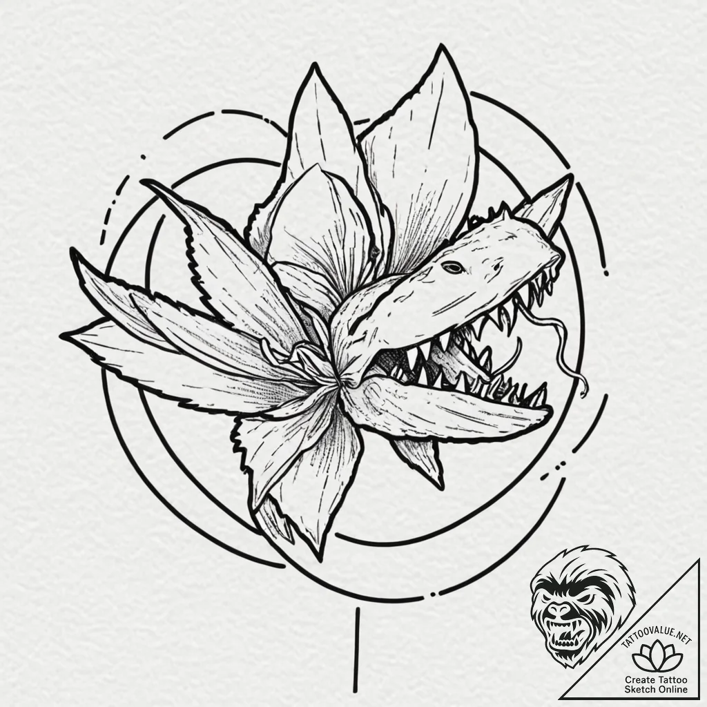 Venus flytrap with teeth of metal, snapping s... - tattoo sketch (№1753469138_0, 25.07.2025 18:45) — tattoovalue.net