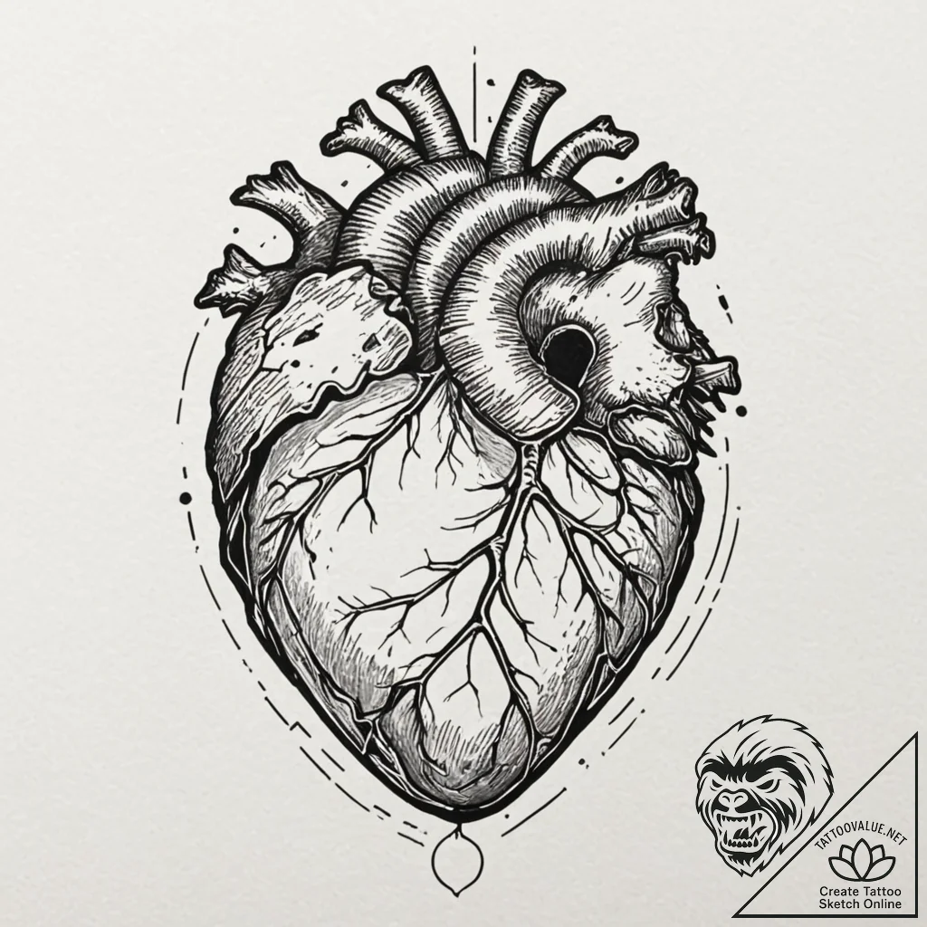Anatomical heart encased in a crystal geode,... - tattoo sketch (№1753469333_0, 25.07.2025 18:48) — tattoovalue.net
