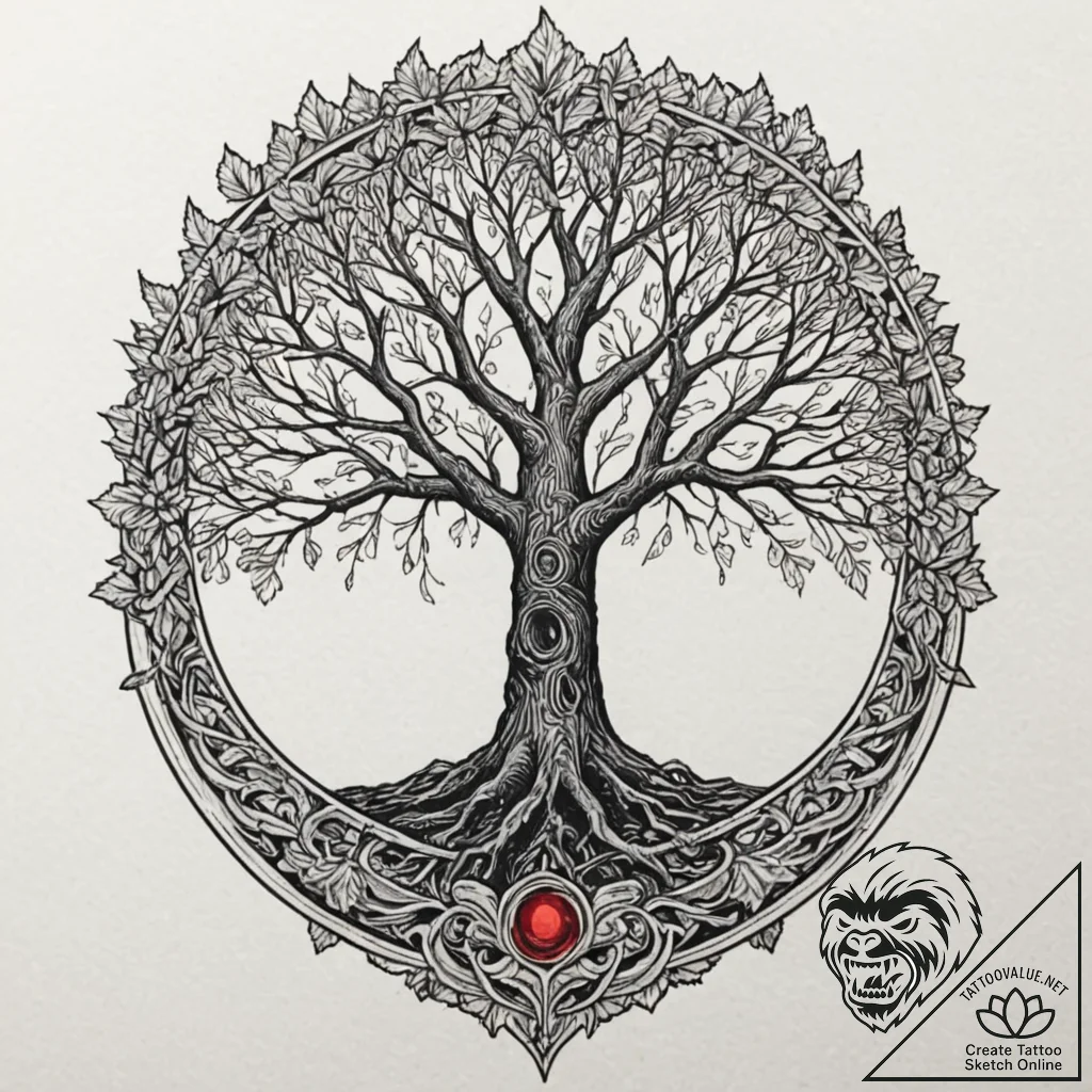 Etched relic beneath ancient tree, artistic t... - tattoo sketch (№1753469541_0, 25.07.2025 18:52) — tattoovalue.net