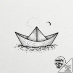 Paper boat floating on a minimalist wave, art… – tattoo sketch (№1753469742_0, 25.07.2025 18:55) — tattoovalue.net