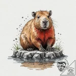 A capybara chilling in a hot spring, ink illu… – tattoo sketch (№1753470746_0, 25.07.2025 19:12) — tattoovalue.net