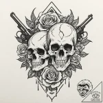 Outlaw’s crossed revolvers over a skull, ink… – tattoo sketch (№1753472155_0, 25.07.2025 19:35) — tattoovalue.net