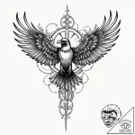 Angelic crow with skeletal wings, tattoo flas… – tattoo sketch (№1753472346_0, 25.07.2025 19:39) — tattoovalue.net