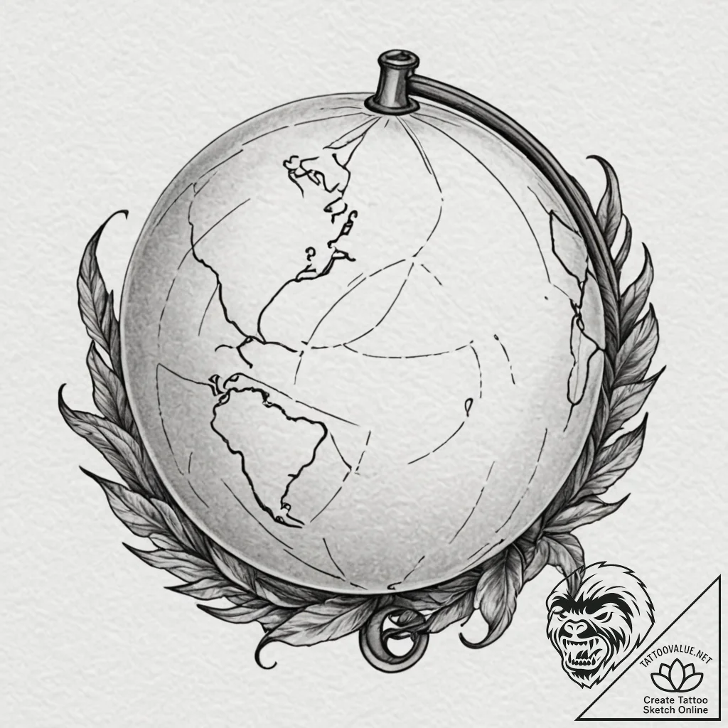 An antique globe, artistic tattoo sketch, bla... - tattoo sketch (№1753473358_0, 25.07.2025 19:55) — tattoovalue.net