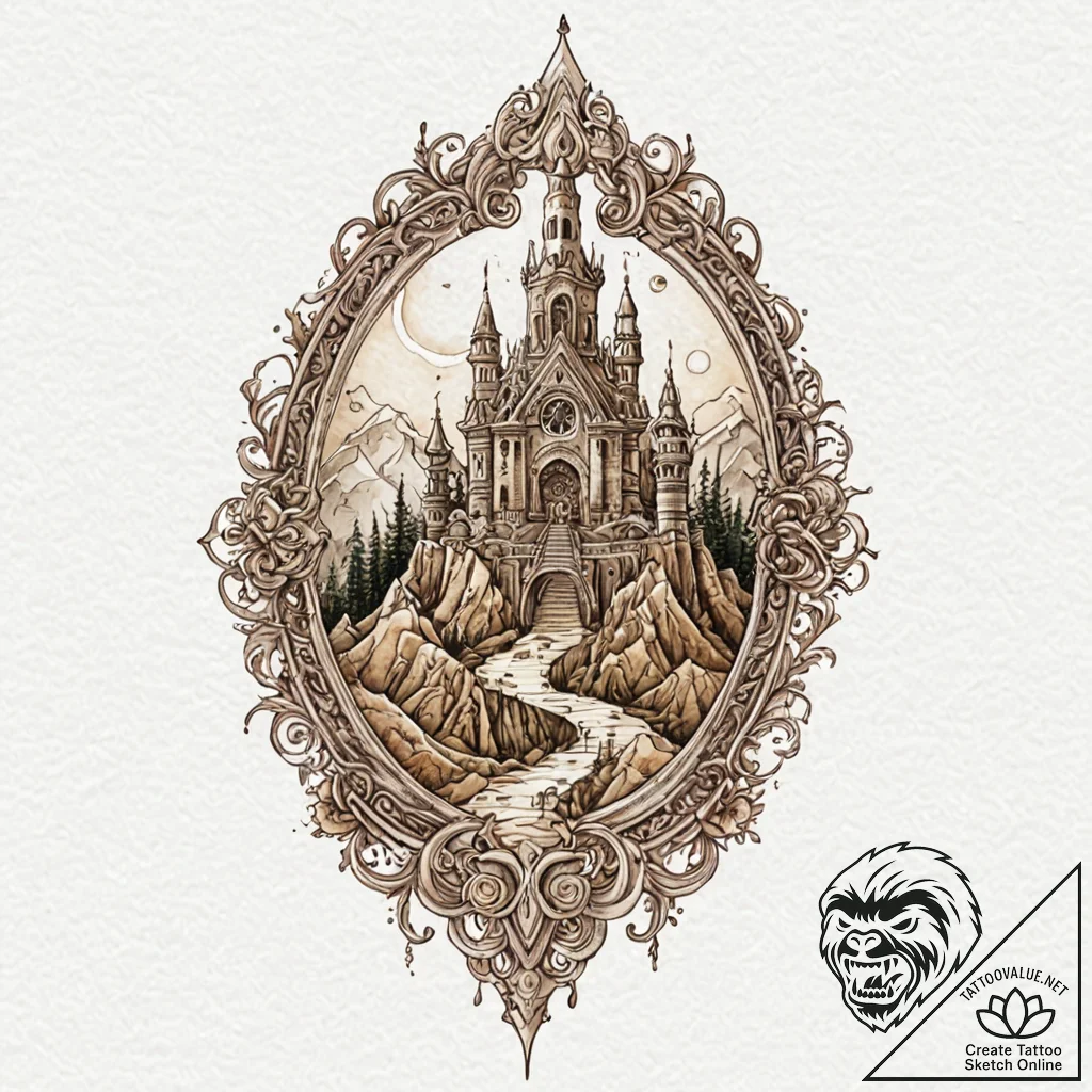 Labyrinth blade beneath bone spire, tattoo sk... - tattoo sketch (№1753473972_0, 25.07.2025 20:06) — tattoovalue.net
