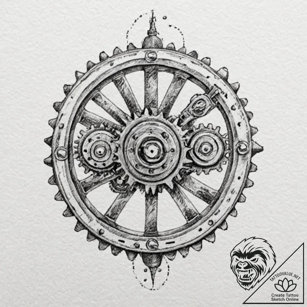 Clockwork orange with exposed, whirring gears... - tattoo sketch (№1753474373_0, 25.07.2025 20:12) — tattoovalue.net