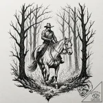 Headless horseman riding through a burning fo… – tattoo sketch (№1753474774_0, 25.07.2025 20:19) — tattoovalue.net