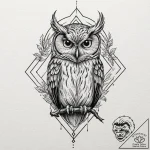 Arcane owl with rune eyes, ink illustration f… – tattoo sketch (№1753475179_0, 25.07.2025 20:26) — tattoovalue.net