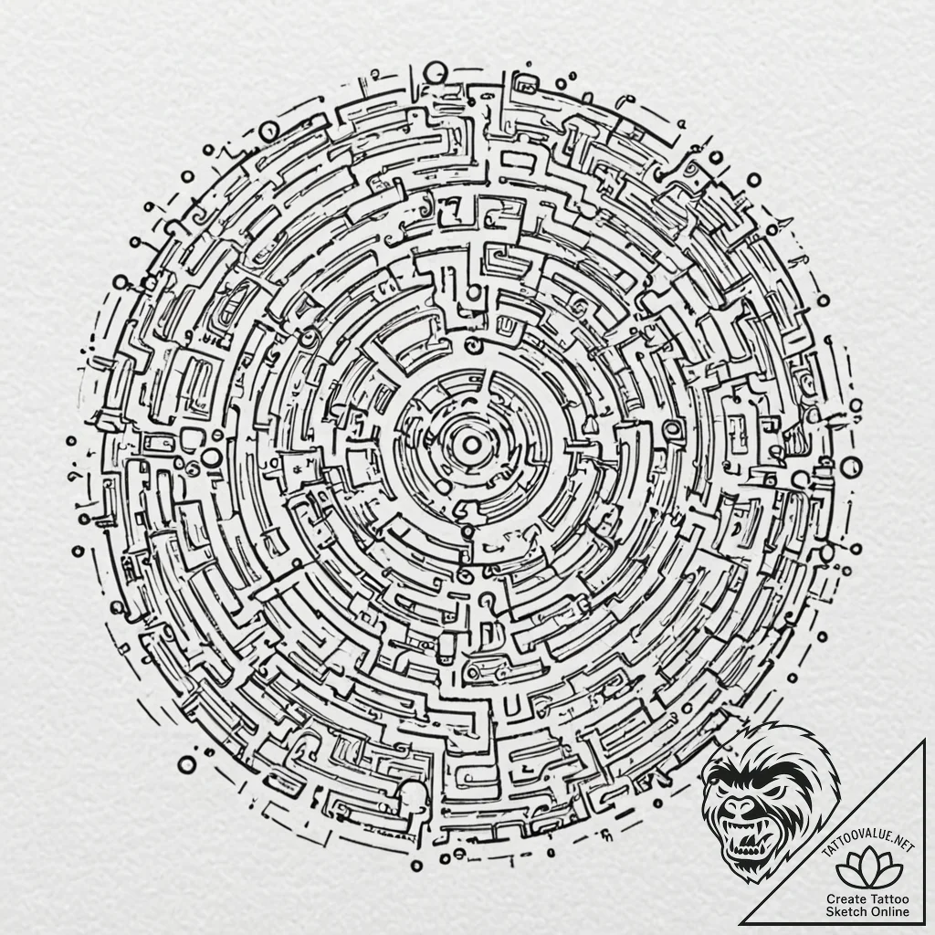 Labyrinth made of circuit boards and heatsink... - tattoo sketch (№1753475589_0, 25.07.2025 20:33) — tattoovalue.net