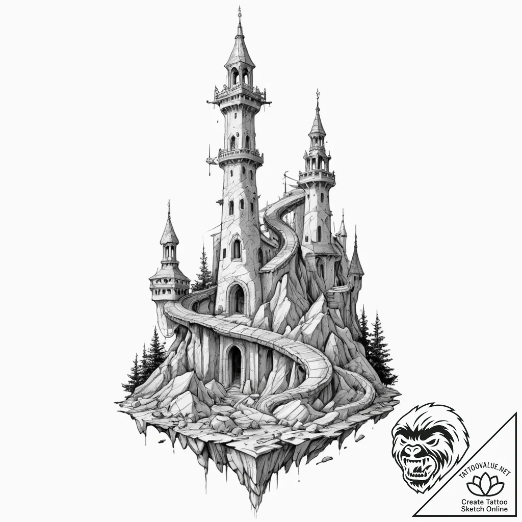 Onyx serpent through shattered spire, artisti... - tattoo sketch (№1753476375_0, 25.07.2025 20:46) — tattoovalue.net
