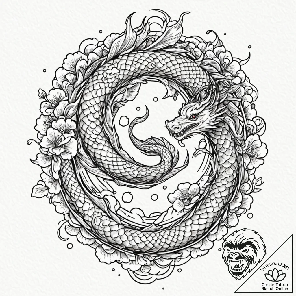 Gossamer serpent through celestial gate, arti... - tattoo sketch (№1753476762_0, 25.07.2025 20:52) — tattoovalue.net