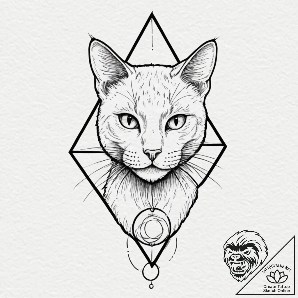 Black cat with third eye, tattoo drawing outl... - tattoo sketch (№1753476973_0, 25.07.2025 20:56) — tattoovalue.net