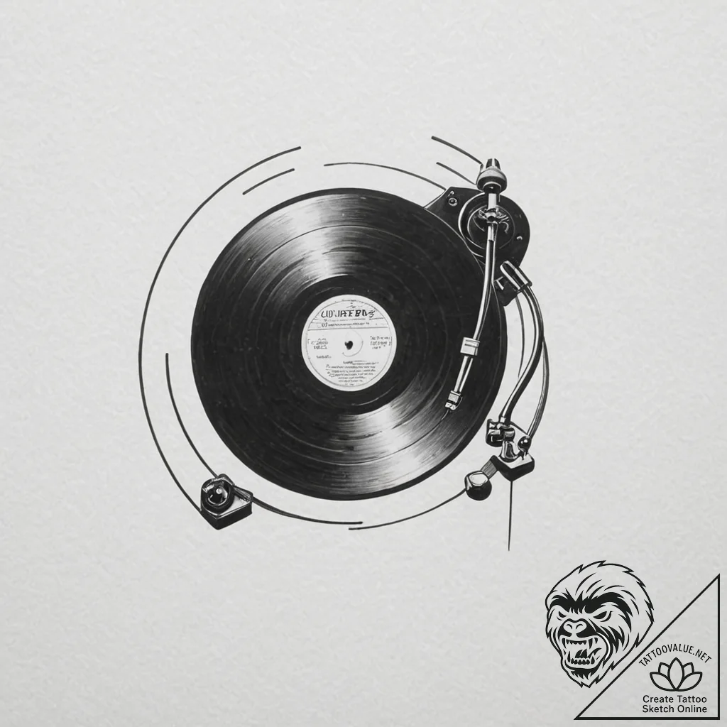 Vinyl record on a turntable - tattoo sketch (№1753477171_0, 25.07.2025 20:59) — tattoovalue.net