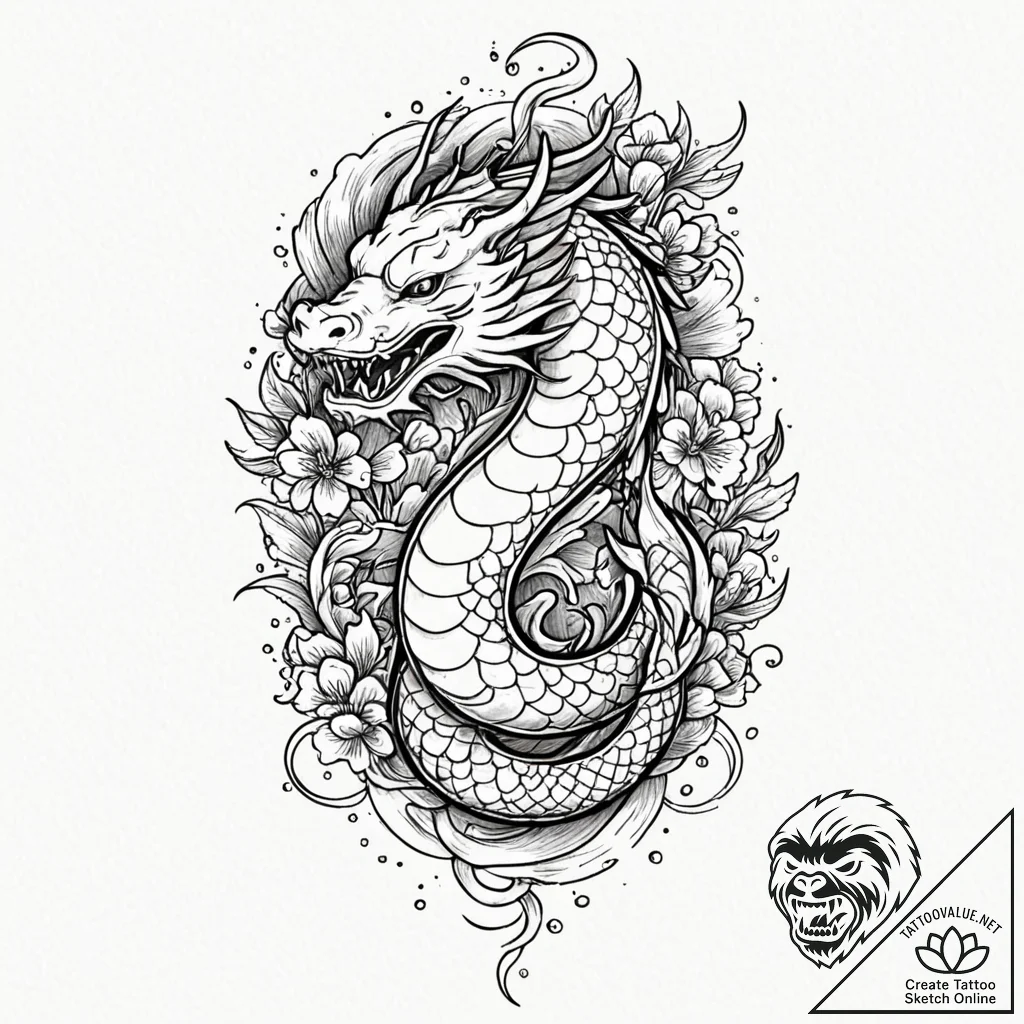 Caduceus, tattoo drawing outline, irezumi jap... - tattoo sketch (№1753477572_0, 25.07.2025 21:06) — tattoovalue.net