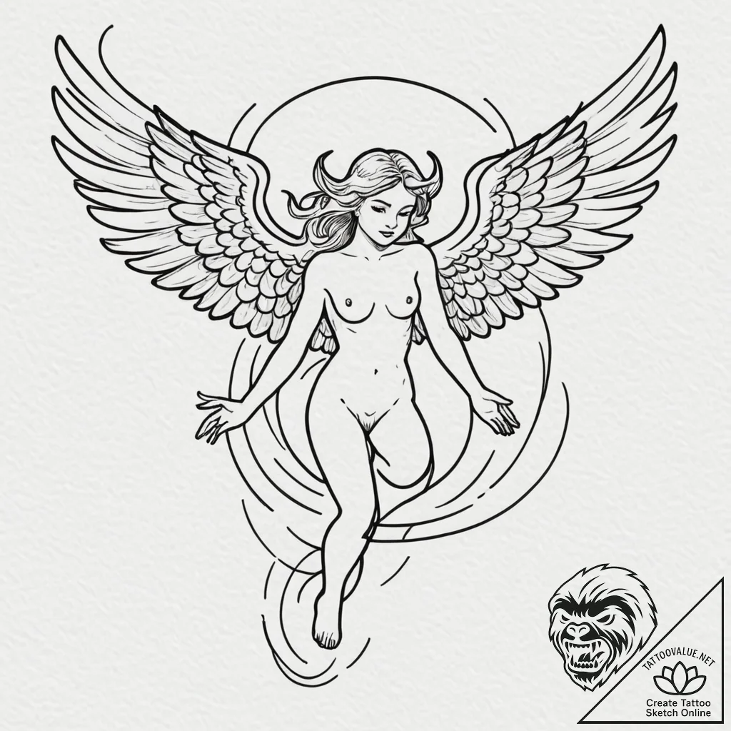 Fallen angel with one black and one white win... - tattoo sketch (№1753477771_0, 25.07.2025 21:09) — tattoovalue.net