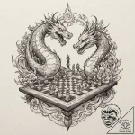 Chess king toppled on a fractured board, conc… – tattoo sketch (№1753477981_0, 25.07.2025 21:13) — tattoovalue.net