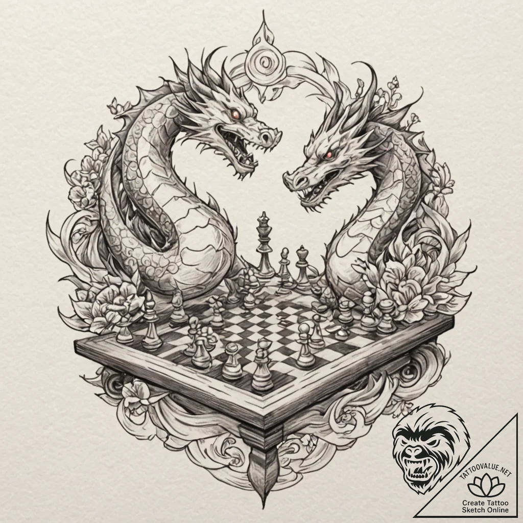 Chess king toppled on a fractured board, conc... - tattoo sketch (№1753477981_0, 25.07.2025 21:13) — tattoovalue.net