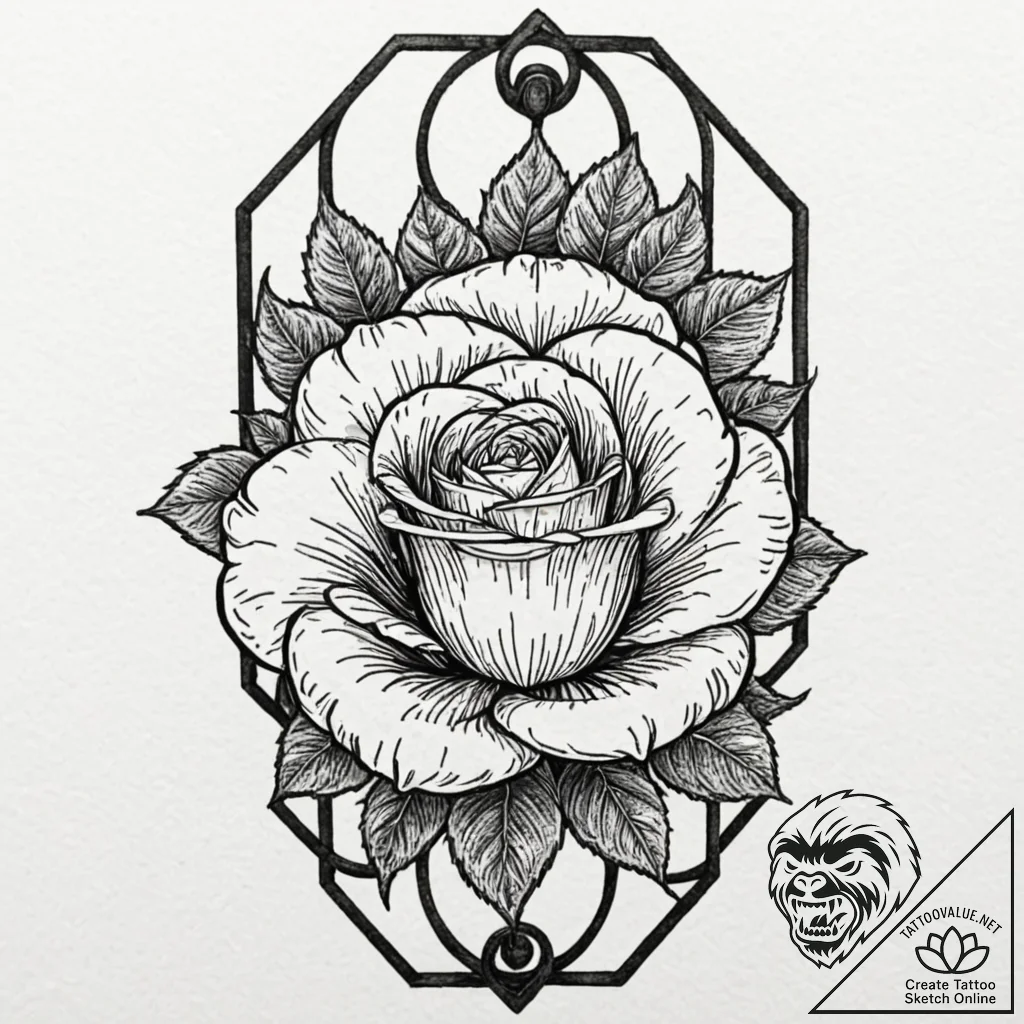 Locked rose within iron cage, tattoo flash sh... - tattoo sketch (№1753478392_0, 25.07.2025 21:19) — tattoovalue.net
