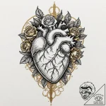 Kintsugi anatomical heart (repaired with gold… – tattoo sketch (№1753478602_0, 25.07.2025 21:23) — tattoovalue.net