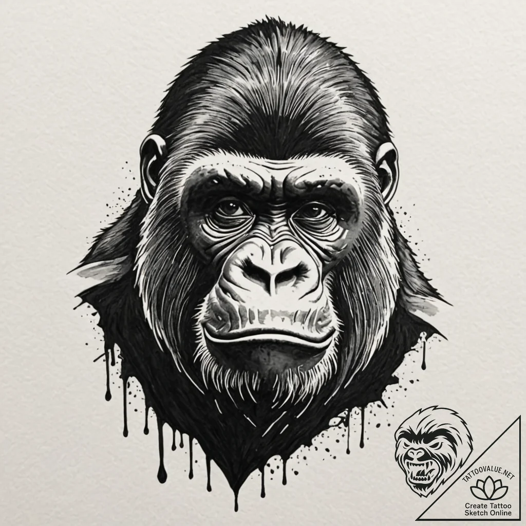 Gorilla, tattoo flash sheet design, bold outl... - tattoo sketch (№1753479009_0, 25.07.2025 21:30) — tattoovalue.net