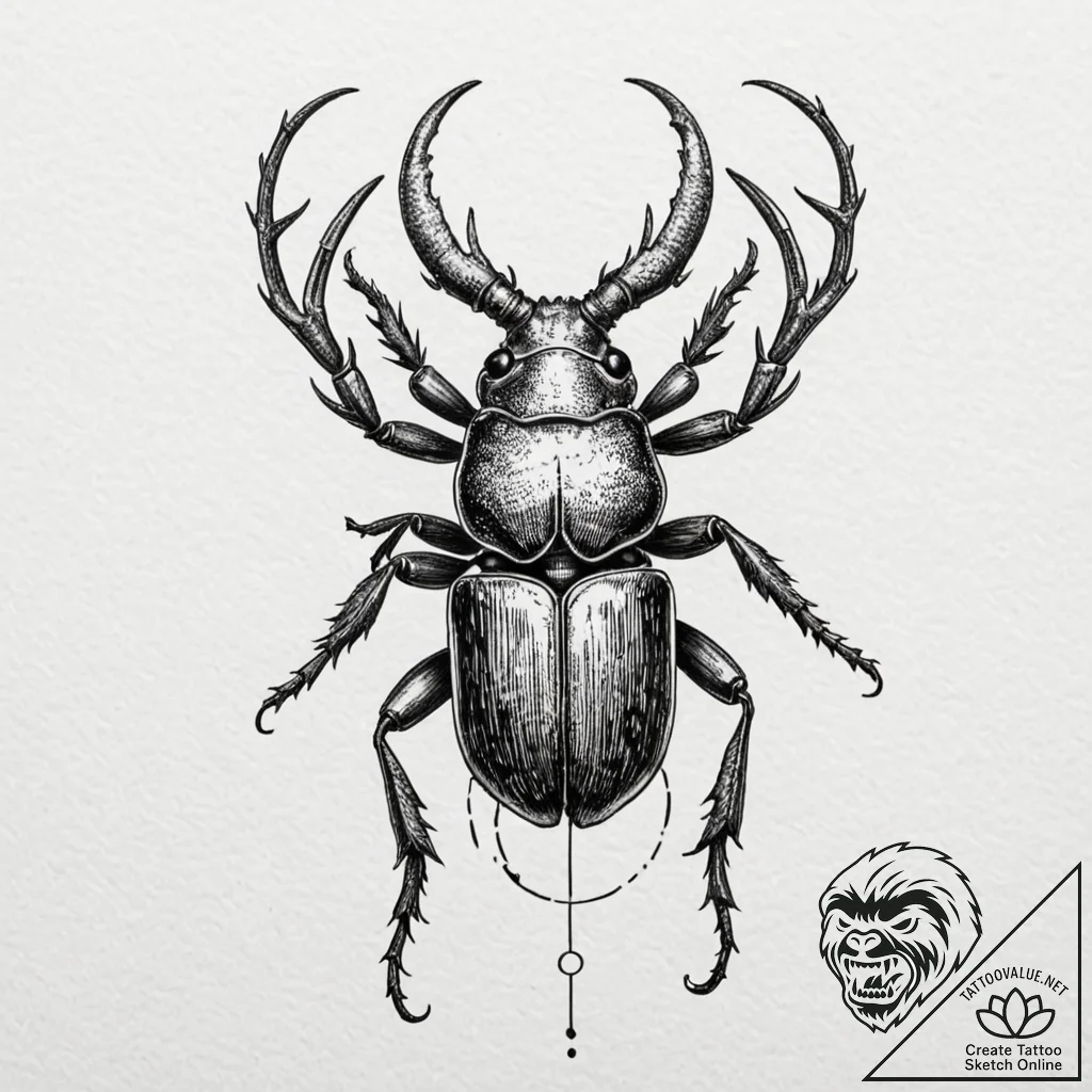 Stag beetle with its pincers replaced by hydr... - tattoo sketch (№1753479205_0, 25.07.2025 21:33) — tattoovalue.net