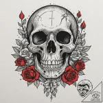Mushroom bloom beneath bone helm, tattoo draw… – tattoo sketch (№1753479403_0, 25.07.2025 21:36) — tattoovalue.net